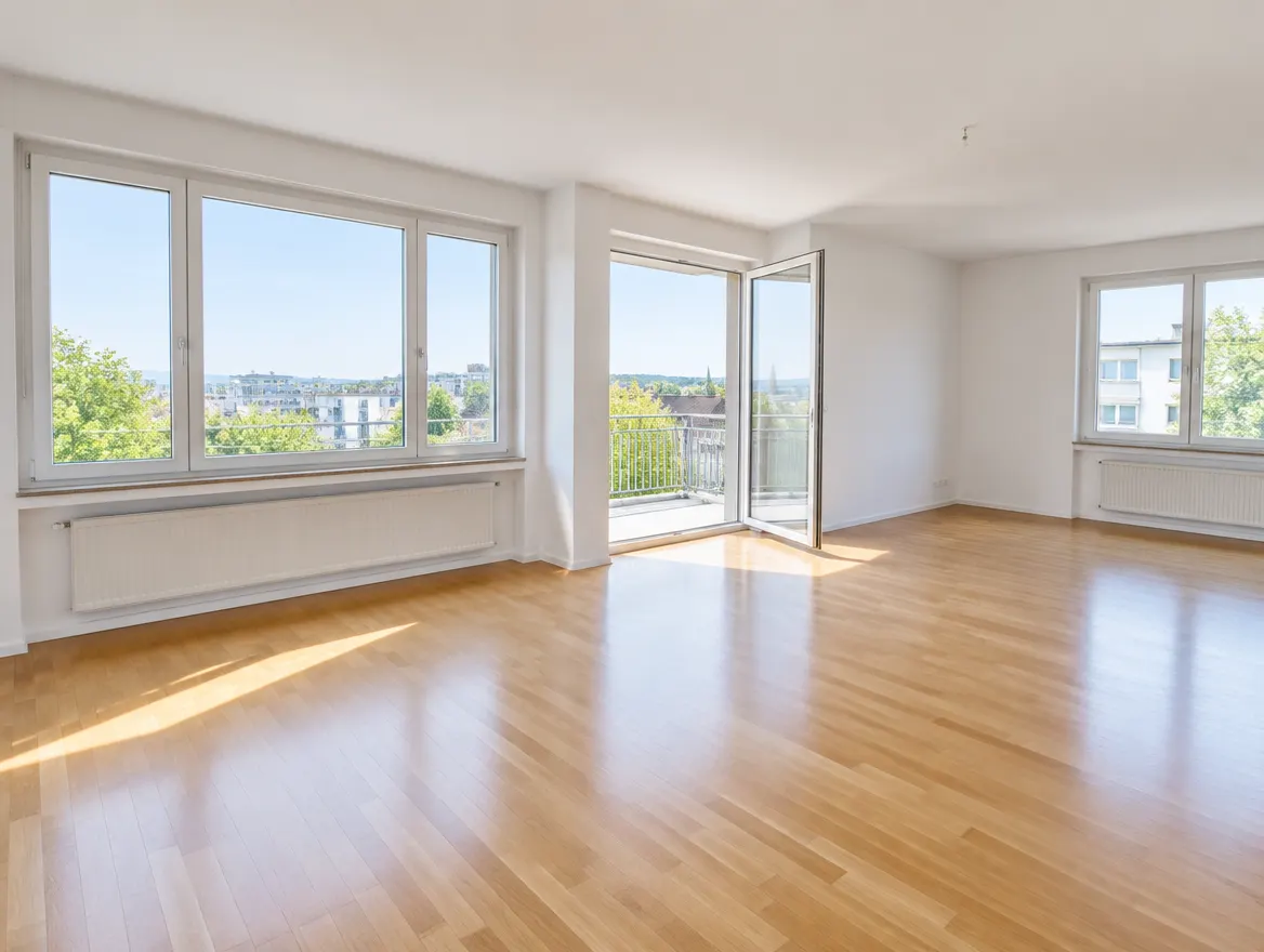 Salon lumineux d'un appartement avec parquet