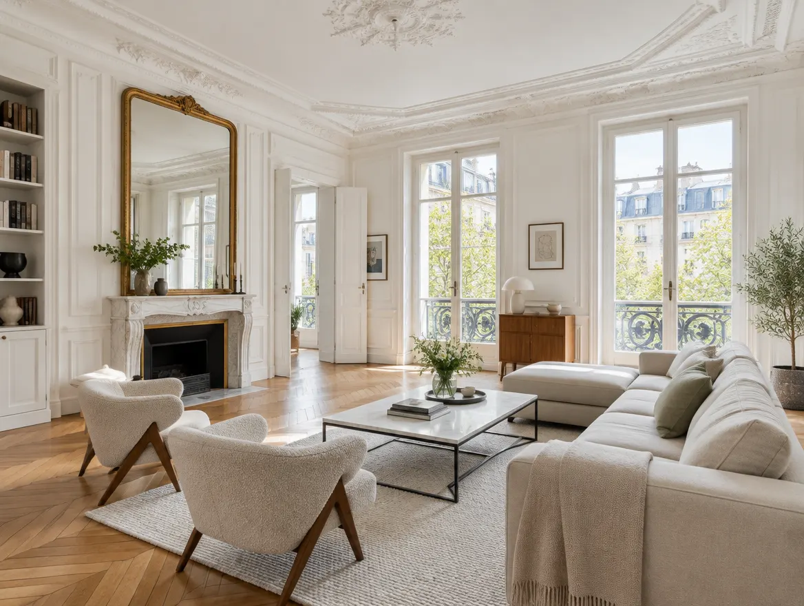 Appartement ancien renove avec plafond moulure et parquet