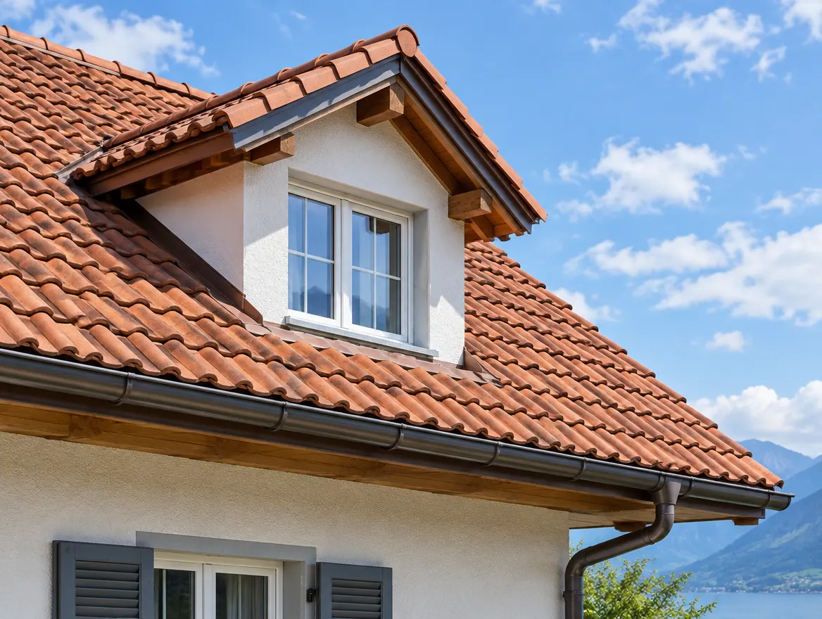 Toiture en tuiles et lucarne d'une maison suisse